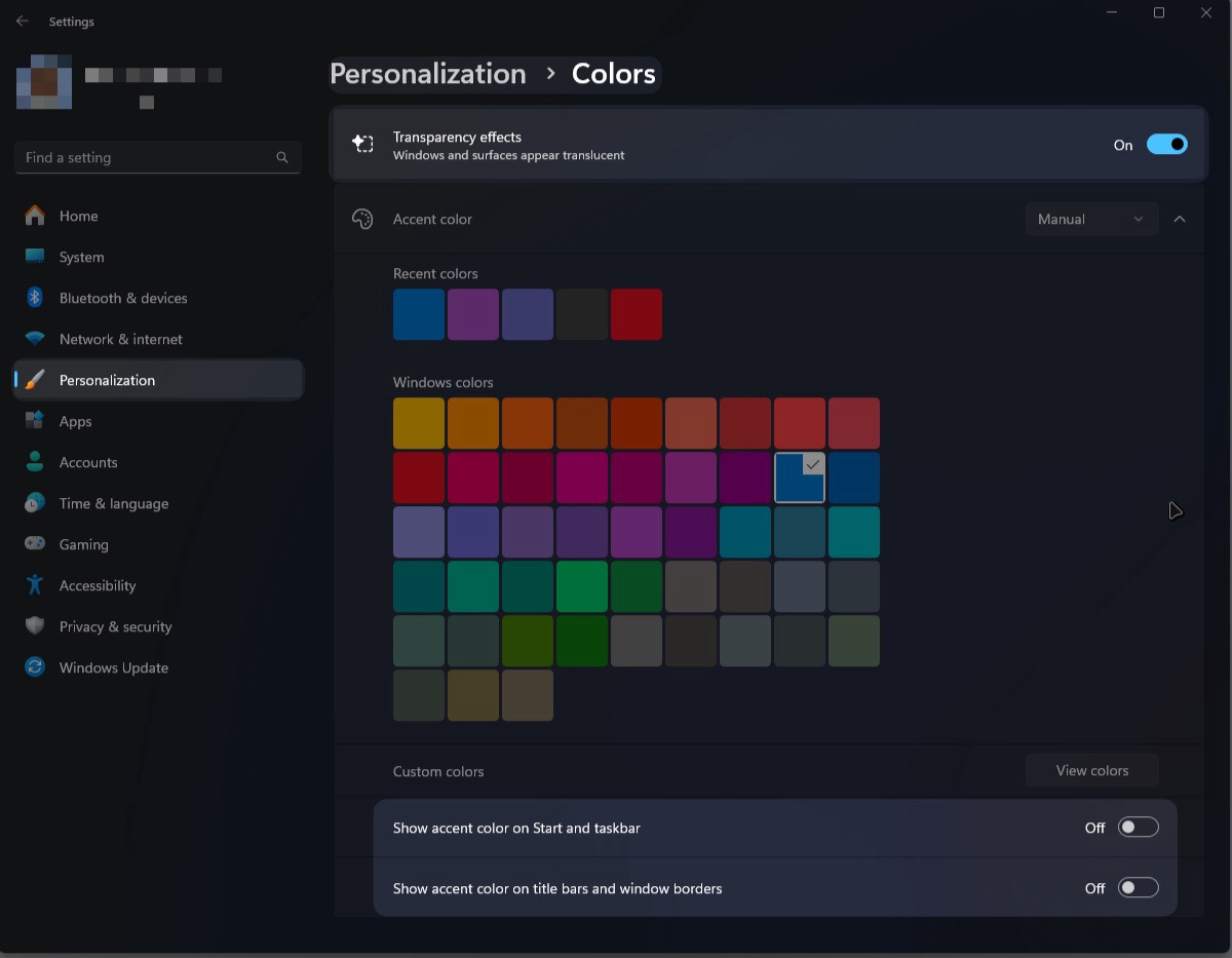 Windows color settings